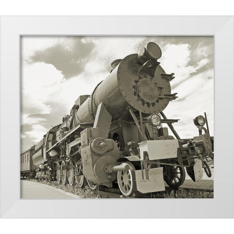 Vintage Locomotive White Modern Wood Framed Art Print by Anonymous