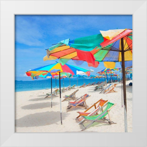 Parasols on a Tropic Isle White Modern Wood Framed Art Print by Mosin
