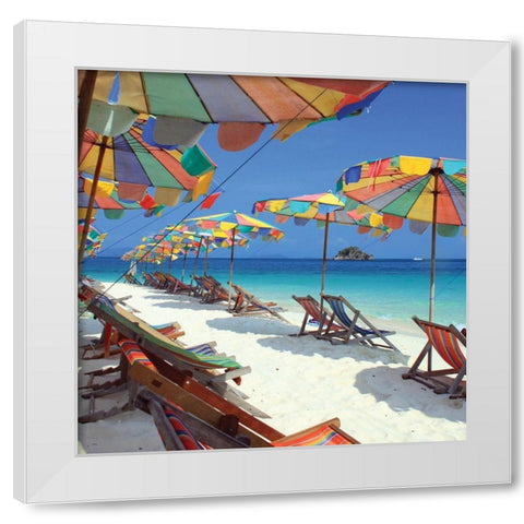 Parasols on a Tropic Isle II White Modern Wood Framed Art Print by Mosin