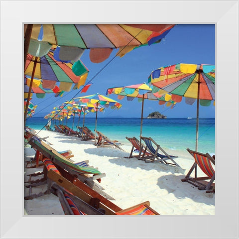 Parasols on a Tropic Isle II White Modern Wood Framed Art Print by Mosin