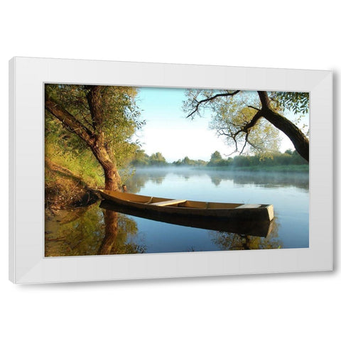 Tranquil Morning, Color White Modern Wood Framed Art Print by Anonymous