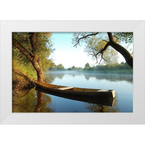 Tranquil Morning, Color White Modern Wood Framed Art Print by Anonymous