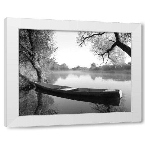 Tranquil Morning White Modern Wood Framed Art Print by Anonymous