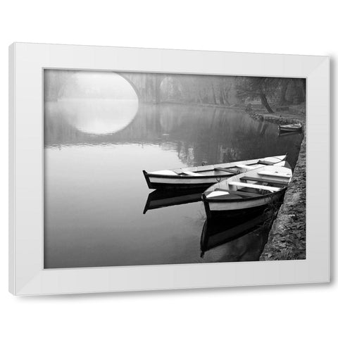 Moonlit Mooring White Modern Wood Framed Art Print by Anonymous
