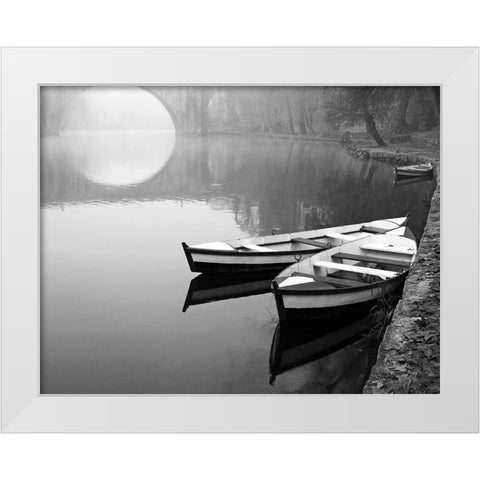 Moonlit Mooring White Modern Wood Framed Art Print by Anonymous