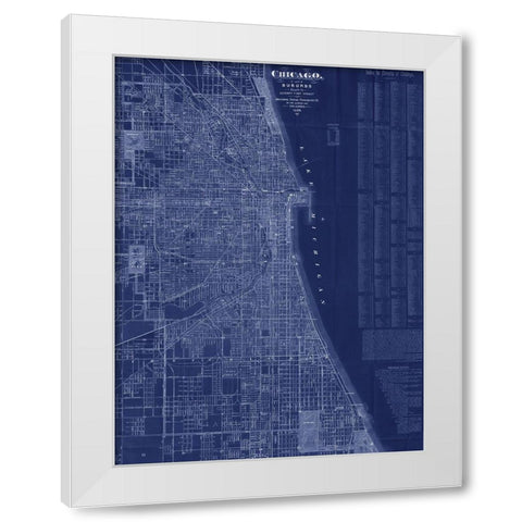 Antique Map of Chicago (blue) White Modern Wood Framed Art Print by Blanchard
