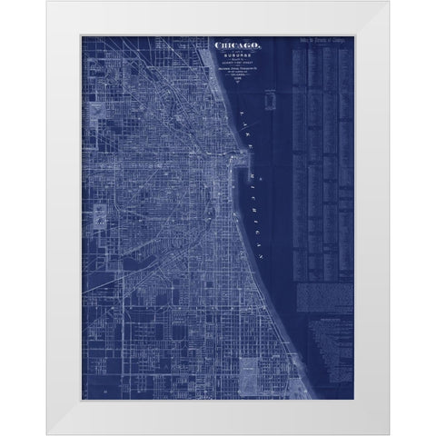 Antique Map of Chicago (blue) White Modern Wood Framed Art Print by Blanchard