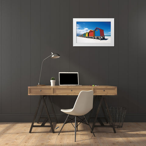 Rainbow Beach Huts White Modern Wood Framed Art Print by Bradfield, N.