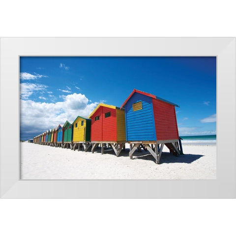 Rainbow Beach Huts White Modern Wood Framed Art Print by Bradfield, N.