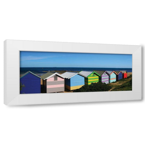 Colorful Bathing Boxes White Modern Wood Framed Art Print by Mackenzie, R.