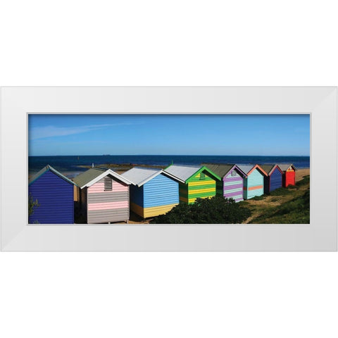 Colorful Bathing Boxes White Modern Wood Framed Art Print by Mackenzie, R.