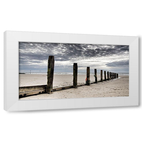 Post Row at Beach White Modern Wood Framed Art Print by Adrian Z