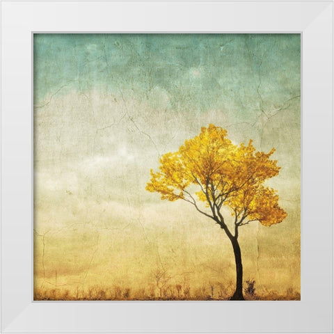 Golden Tree in the Meadow White Modern Wood Framed Art Print by Anonymous