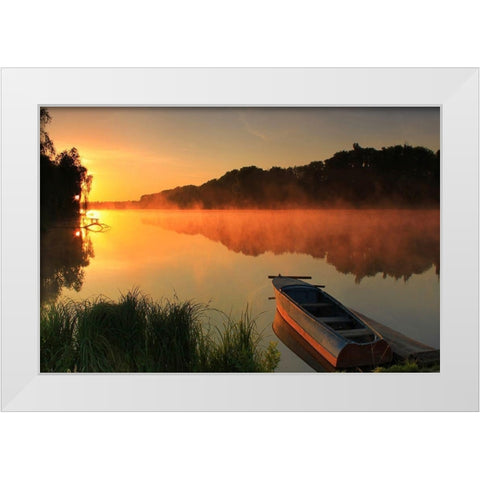 Fishermans Cove, Color White Modern Wood Framed Art Print by Anonymous