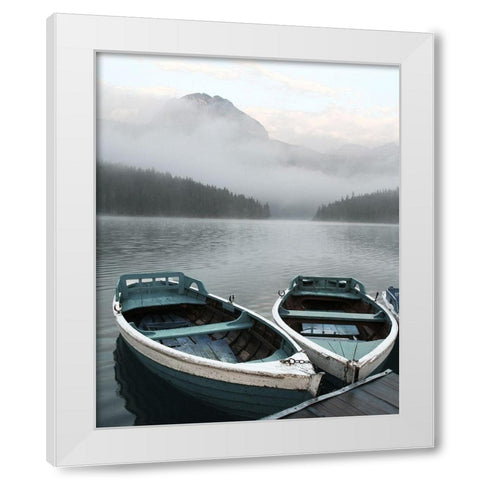 Two Rowboats at Pier White Modern Wood Framed Art Print by Anonymous