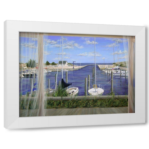 View on Deon Harbor White Modern Wood Framed Art Print by Saxe, Carol