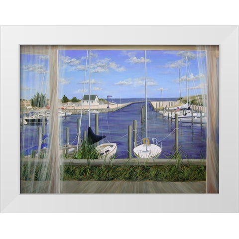 View on Deon Harbor White Modern Wood Framed Art Print by Saxe, Carol