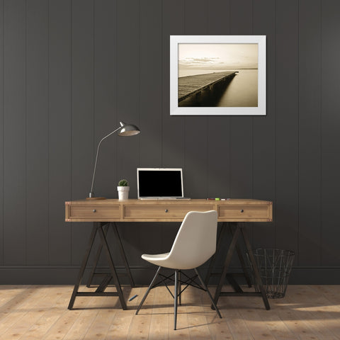 Old Wooden Pier White Modern Wood Framed Art Print by Anonymous