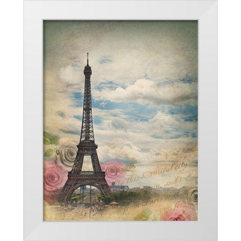 Eiffel in Rose Sky White Modern Wood Framed Art Print by Anonymous
