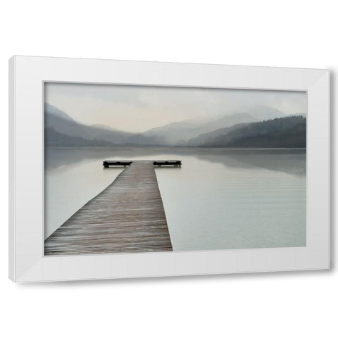 Solitude at the Pier, Color White Modern Wood Framed Art Print by Anonymous