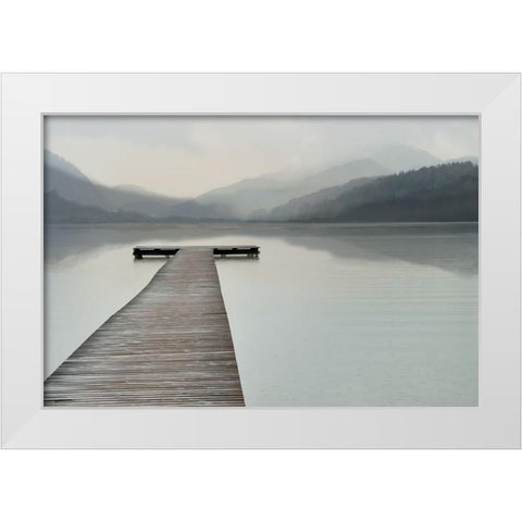 Solitude at the Pier, Color White Modern Wood Framed Art Print by Anonymous