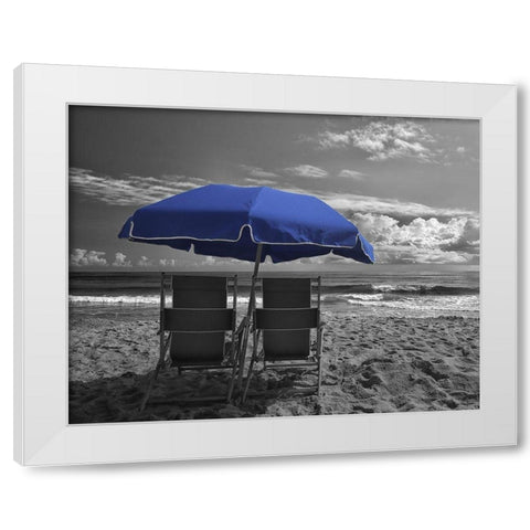 Blue Umbrella White Modern Wood Framed Art Print by Turek, Eve