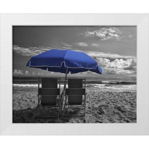 Blue Umbrella White Modern Wood Framed Art Print by Turek, Eve