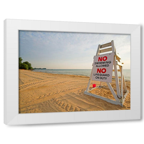 No Swimming, Color White Modern Wood Framed Art Print by Anonymous