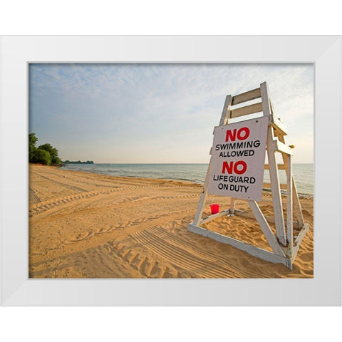 No Swimming, Color White Modern Wood Framed Art Print by Anonymous