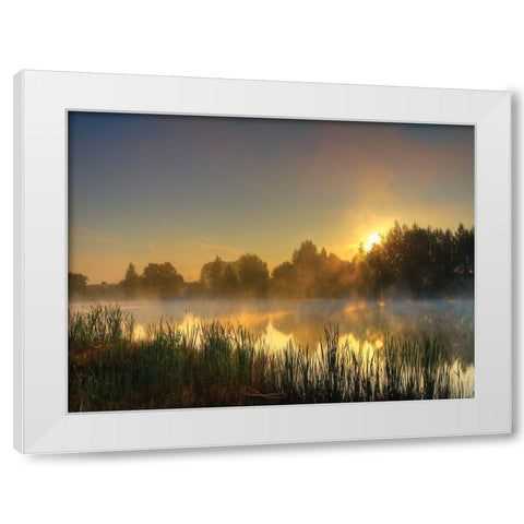 Canal Sunrise White Modern Wood Framed Art Print by Anonymous