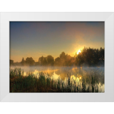 Canal Sunrise White Modern Wood Framed Art Print by Anonymous