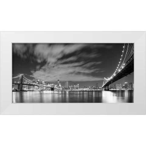 Brooklyn and Manhattan Bridge at Night II White Modern Wood Framed Art Print by Anonymous