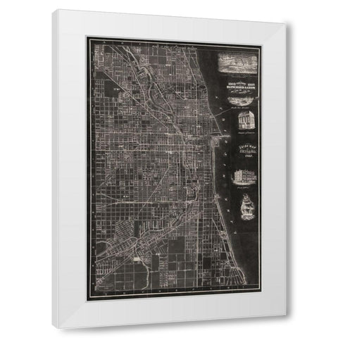 Antique Map of Chicago White Modern Wood Framed Art Print by Blanchard