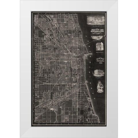 Antique Map of Chicago White Modern Wood Framed Art Print by Blanchard