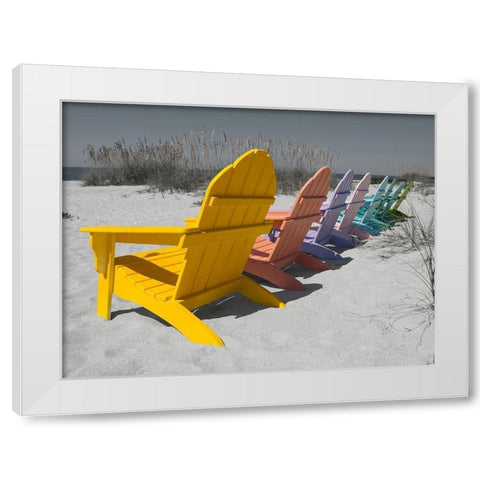 Colorful Beach Chairs White Modern Wood Framed Art Print by Stegmann