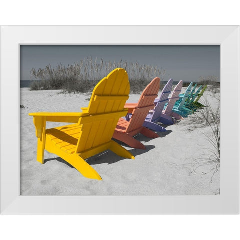 Colorful Beach Chairs White Modern Wood Framed Art Print by Stegmann