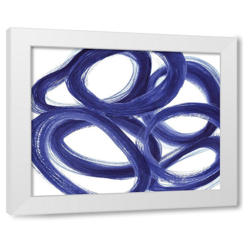 Indigo Ellipses White Modern Wood Framed Art Print by Inuit