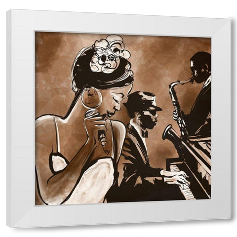 Lady and the Blues  White Modern Wood Framed Art Print by Anonymous