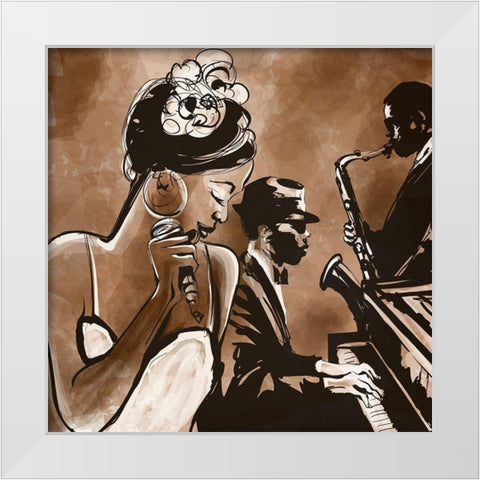 Lady and the Blues  White Modern Wood Framed Art Print by Anonymous