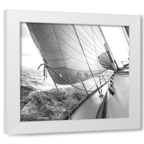 Heeling to Port White Modern Wood Framed Art Print by Anonymous