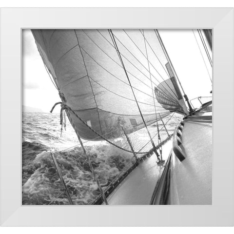 Heeling to Port White Modern Wood Framed Art Print by Anonymous