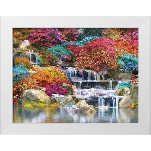 Flowering Waterfall White Modern Wood Framed Art Print by Anonymous