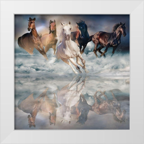 Herd Run White Modern Wood Framed Art Print by Svetlana