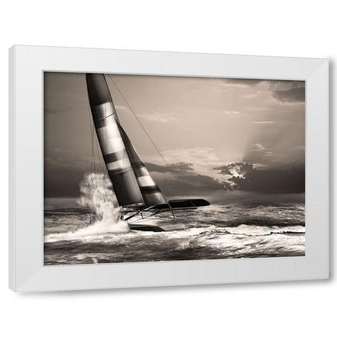 Race Day White Modern Wood Framed Art Print by Anonymous