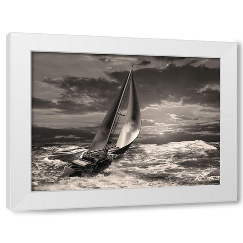 Sunrise Sail White Modern Wood Framed Art Print by Anonymous