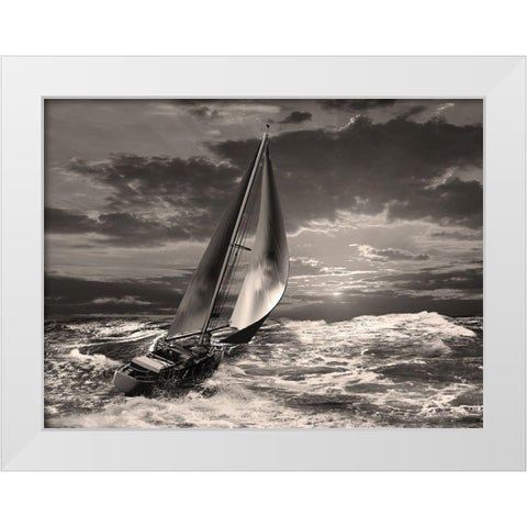Sunrise Sail White Modern Wood Framed Art Print by Anonymous