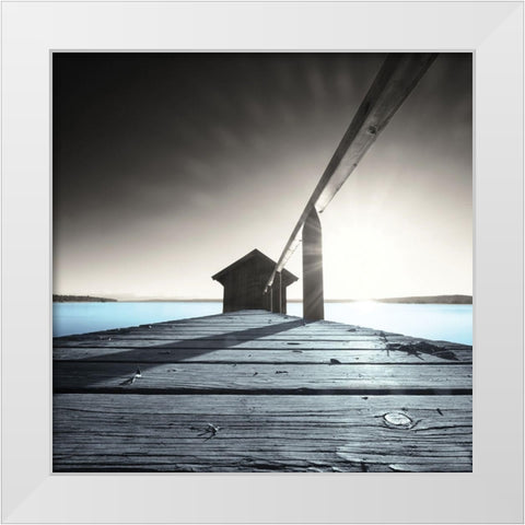 Old Boathouse White Modern Wood Framed Art Print by Anonymous