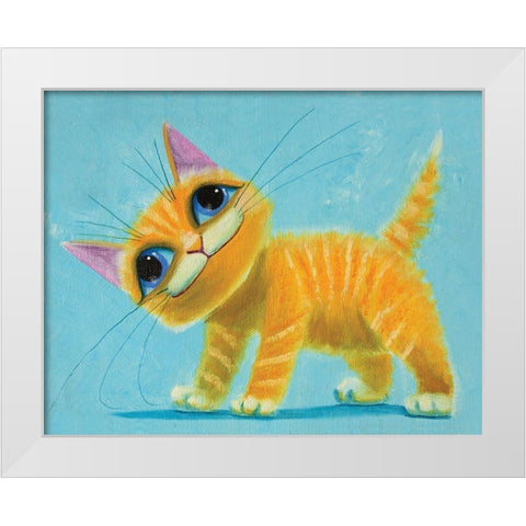 Happy Tabby White Modern Wood Framed Art Print by Leov, K