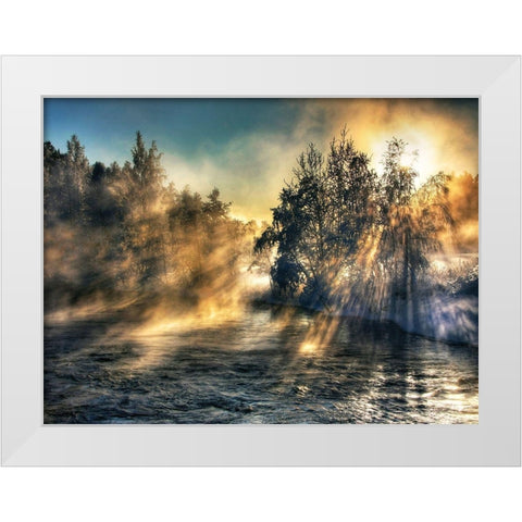 Foggy River White Modern Wood Framed Art Print by Anonymous