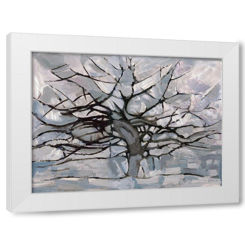 Grey Tree Abstract White Modern Wood Framed Art Print by Dorvard